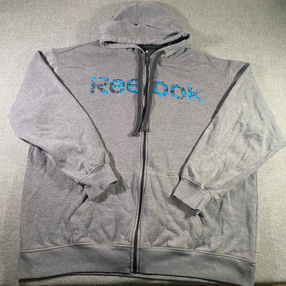 Reebok 2XLT Mens Gray Full Zip Hoodie Sweatshirt Activewear Layering Top